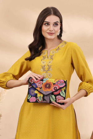 Multi-color Floral Bead Work Cotton Sling Bag