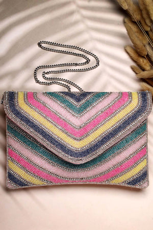 Multi-Color Beads Satin Sling Bag