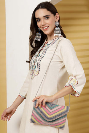 Multi-Color Beads Satin Sling Bag