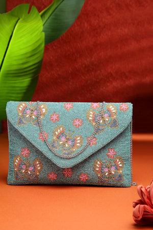 Turquoise Beads Satin Sling Bag (ADBT1050A)