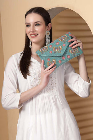 Turquoise Beads Satin Sling Bag (ADBT1050A)