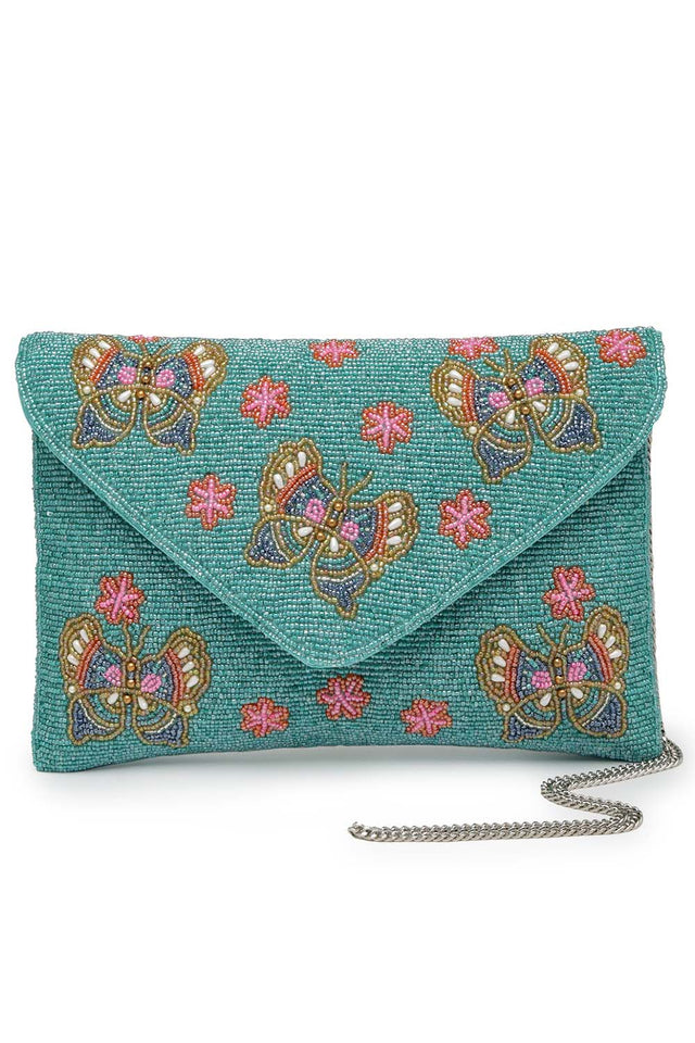 Turquoise Beads Satin Sling Bag (ADBT1050A)