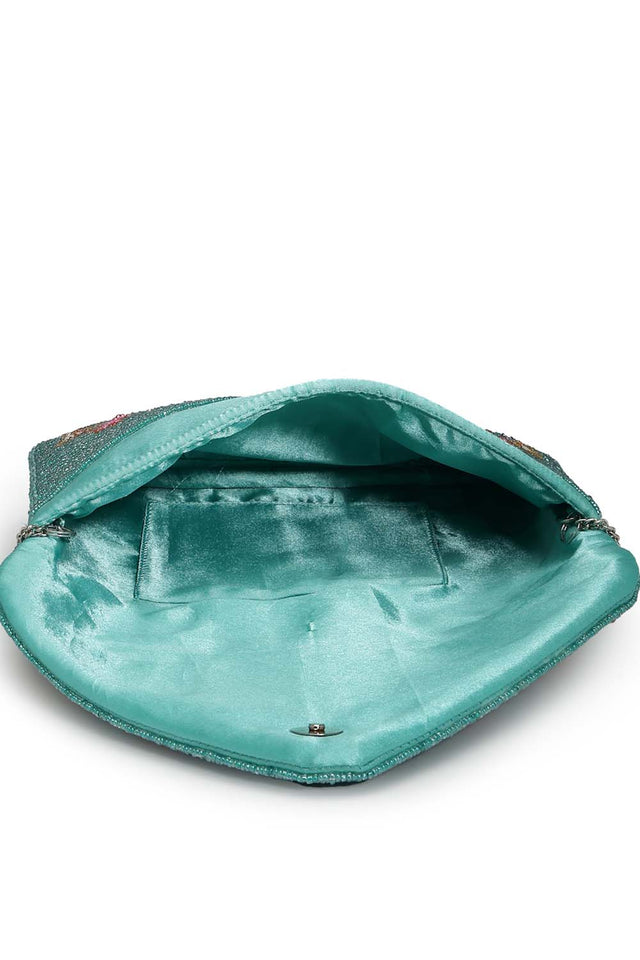 Turquoise Beads Satin Sling Bag (ADBT1050A)