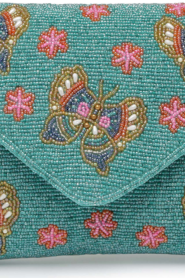 Turquoise Beads Satin Sling Bag (ADBT1050A)