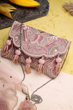 Pink Beads Satin Sling Bag