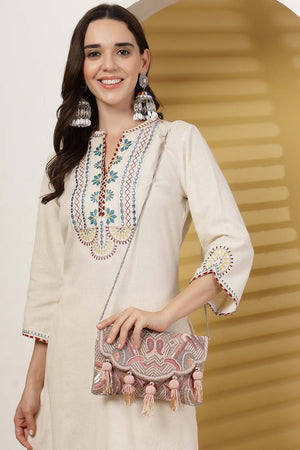 Pink Beads Satin Sling Bag