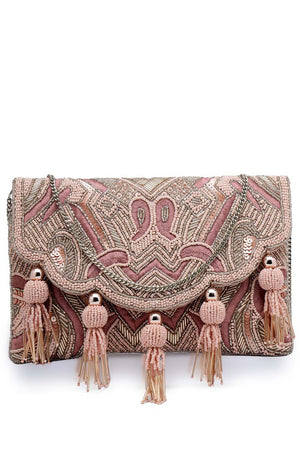 Pink Beads Satin Sling Bag