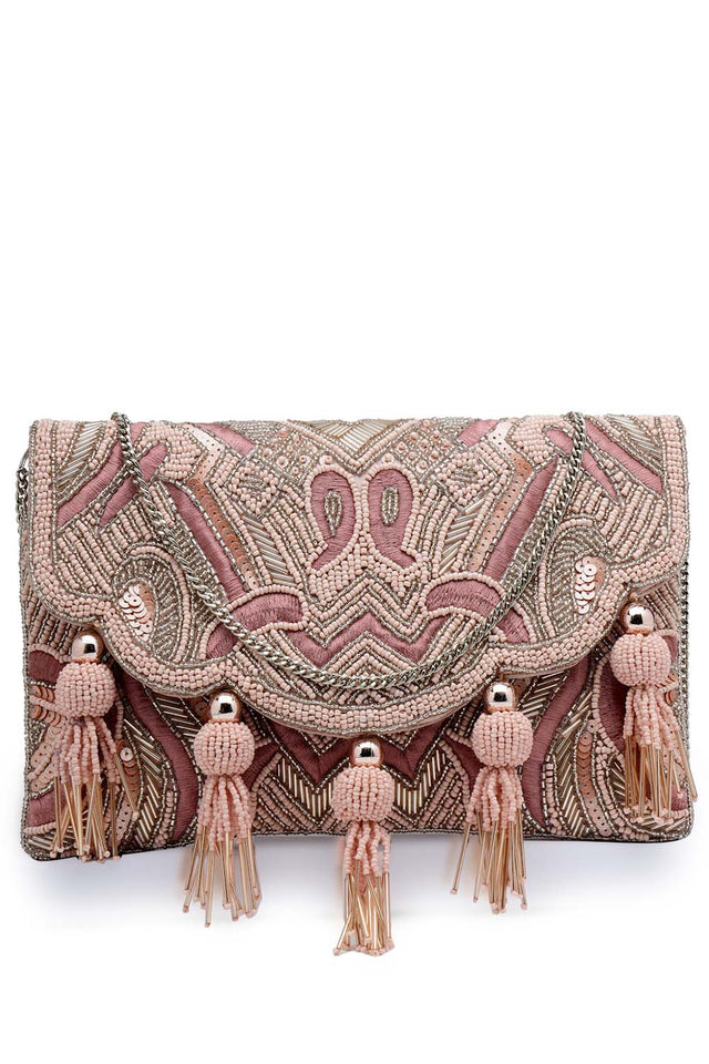 Pink Beads Satin Sling Bag