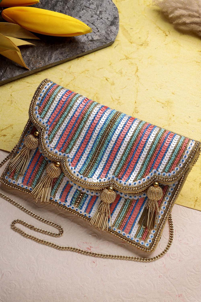 Multi-Color Beads Satin Sling Bag