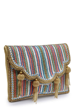 Multi-Color Beads Satin Sling Bag