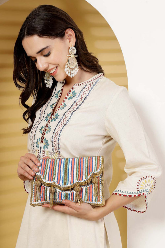 Multi-Color Beads Satin Sling Bag