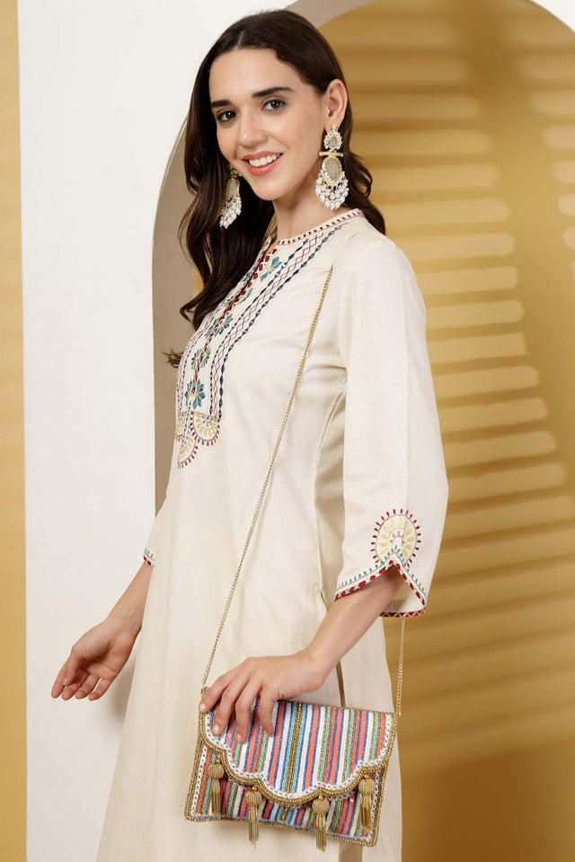 Multi-Color Beads Satin Sling Bag