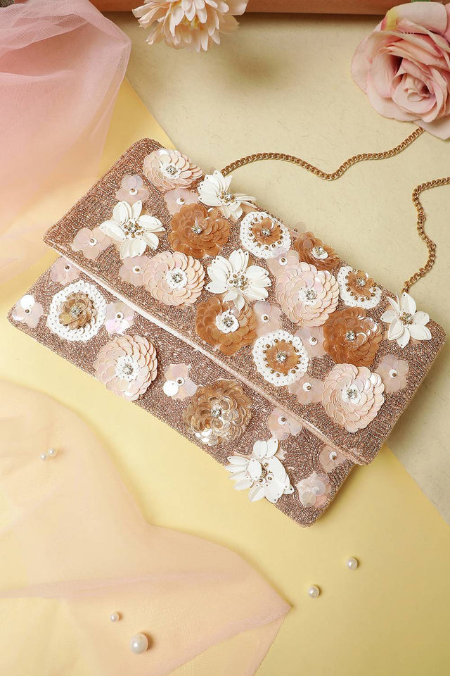 Pink Floral Embellished Satin Sling Bag