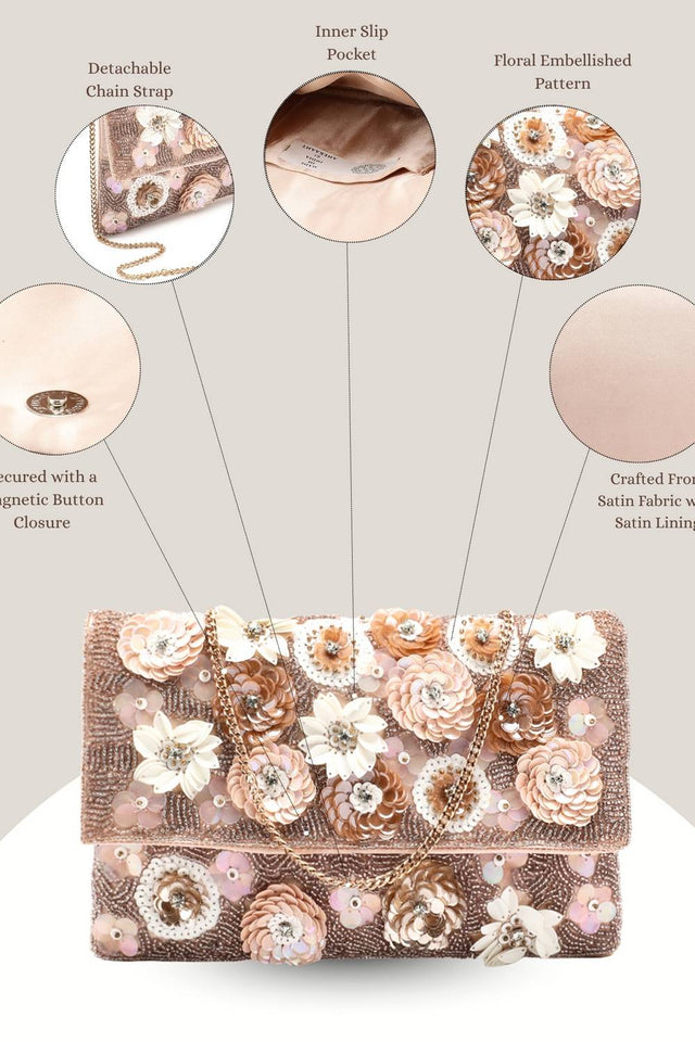 Pink Floral Embellished Satin Sling Bag