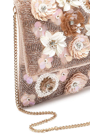 Pink Floral Embellished Satin Sling Bag