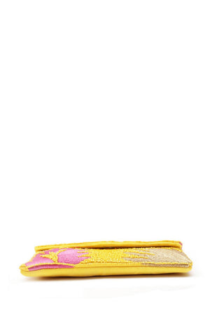 Yellow Palm Leaf Embroidered Satin Sling Bag