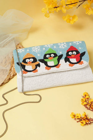 Light Blue Quirky Beaded Canvas Sling Bag