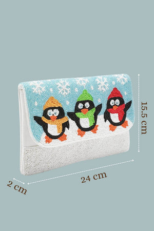 Light Blue Quirky Beaded Canvas Sling Bag