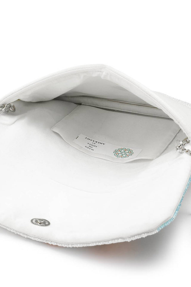 Light Blue Quirky Beaded Canvas Sling Bag