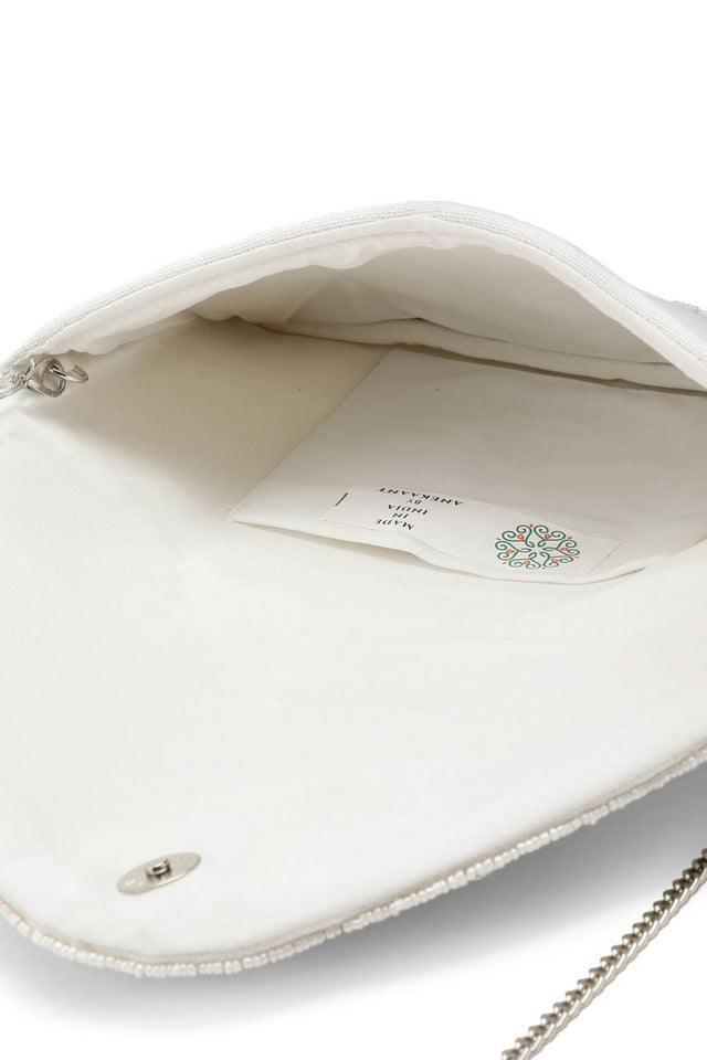 Cream Geometric Sequinned Canvas Sling Bag