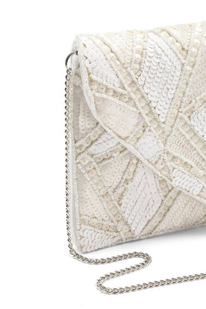 Cream Geometric Sequinned Canvas Sling Bag