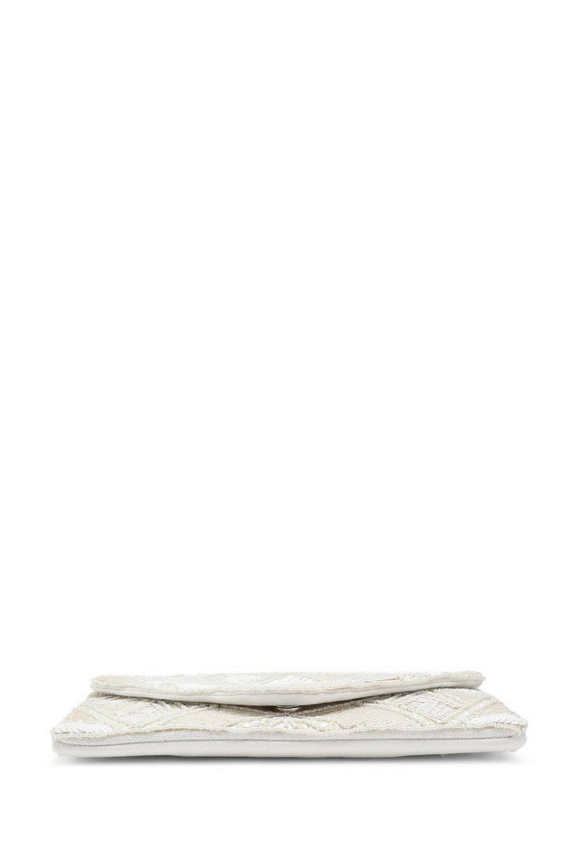 Cream Geometric Sequinned Canvas Sling Bag