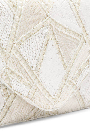 Cream Geometric Sequinned Canvas Sling Bag