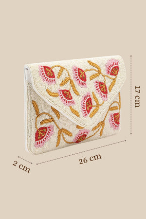 Cream Floral Vine Beaded Canvas Sling Bag