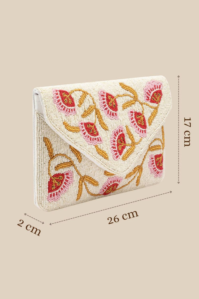 Cream Floral Vine Beaded Canvas Sling Bag