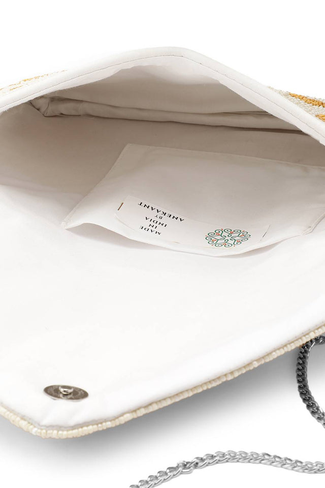 Cream Floral Vine Beaded Canvas Sling Bag