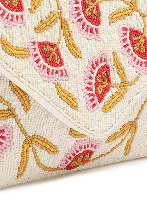 Cream Floral Vine Beaded Canvas Sling Bag