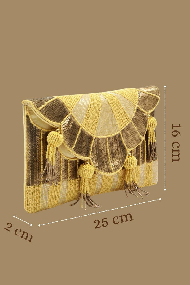 Yellow Sunburst Beaded Satin Sling Bag