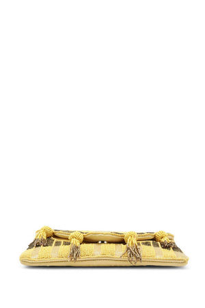 Yellow Sunburst Beaded Satin Sling Bag