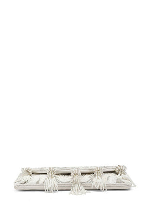Cream Ethnic Embellished Satin Sling Bag