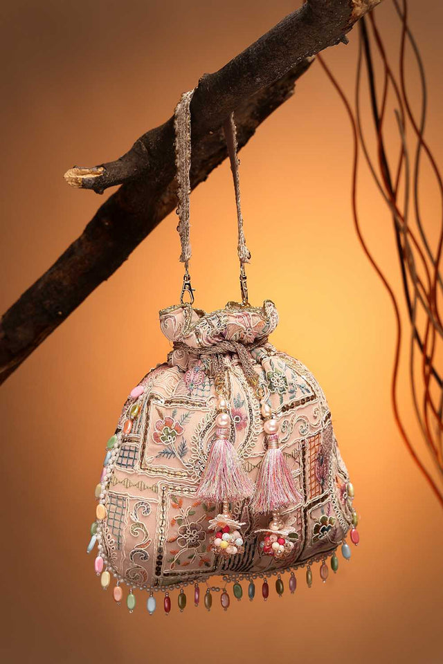 Pink Embroidered Georgette Potli