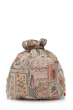 Pink Embroidered Georgette Potli