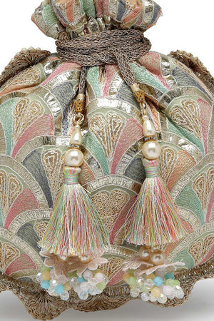 Yellow Embroidered Georgette Potli