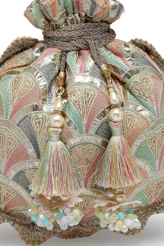 Yellow Embroidered Georgette Potli