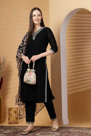 White Embellished Georgette  Potli