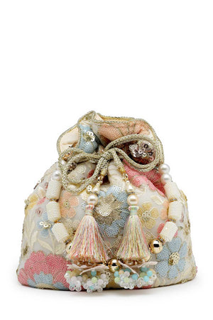 White Embellished Georgette  Potli