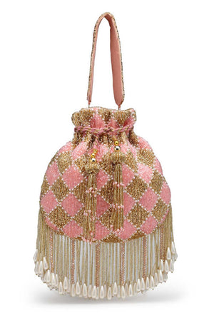 Pink Embellished Velvet Potli (ADCL1194A)