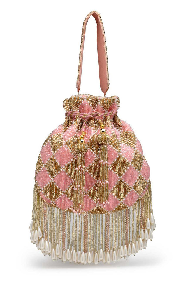 Pink Embellished Velvet Potli (ADCL1194A)