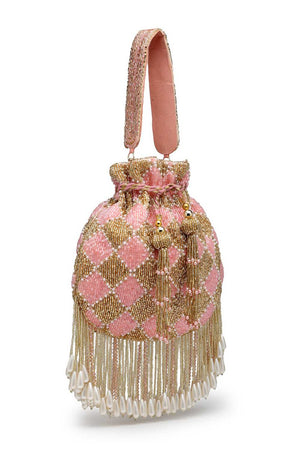Pink Embellished Velvet Potli (ADCL1194A)
