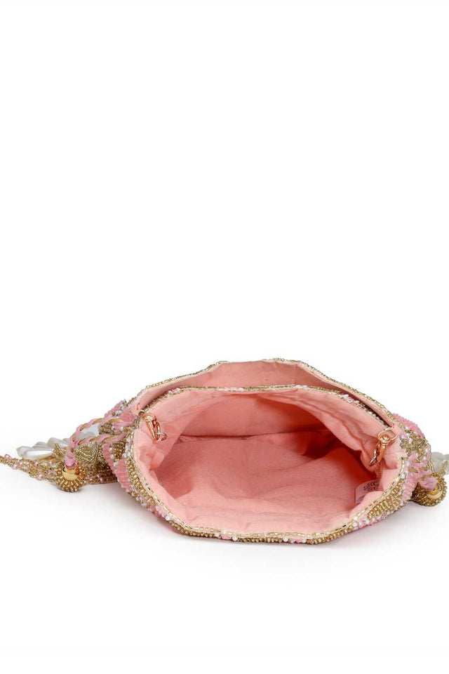 Pink Embellished Velvet Potli (ADCL1194A)
