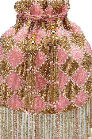 Pink Embellished Velvet Potli (ADCL1194A)