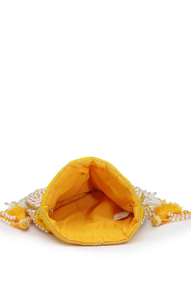 Yellow Embellished Velvet Potli