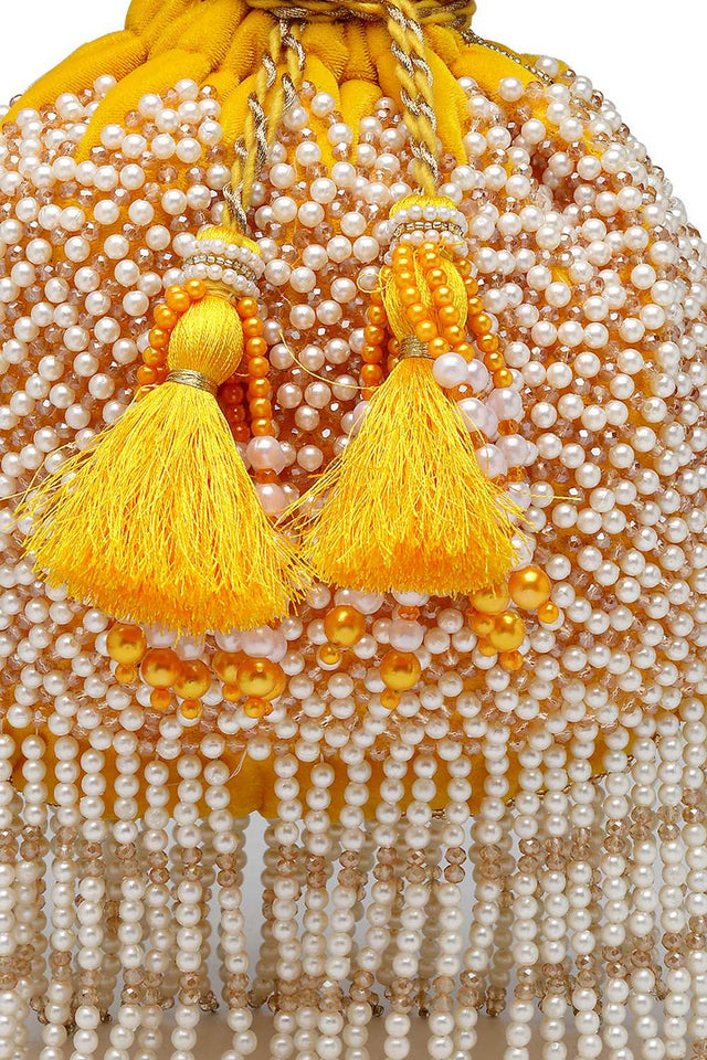 Yellow Embellished Velvet Potli