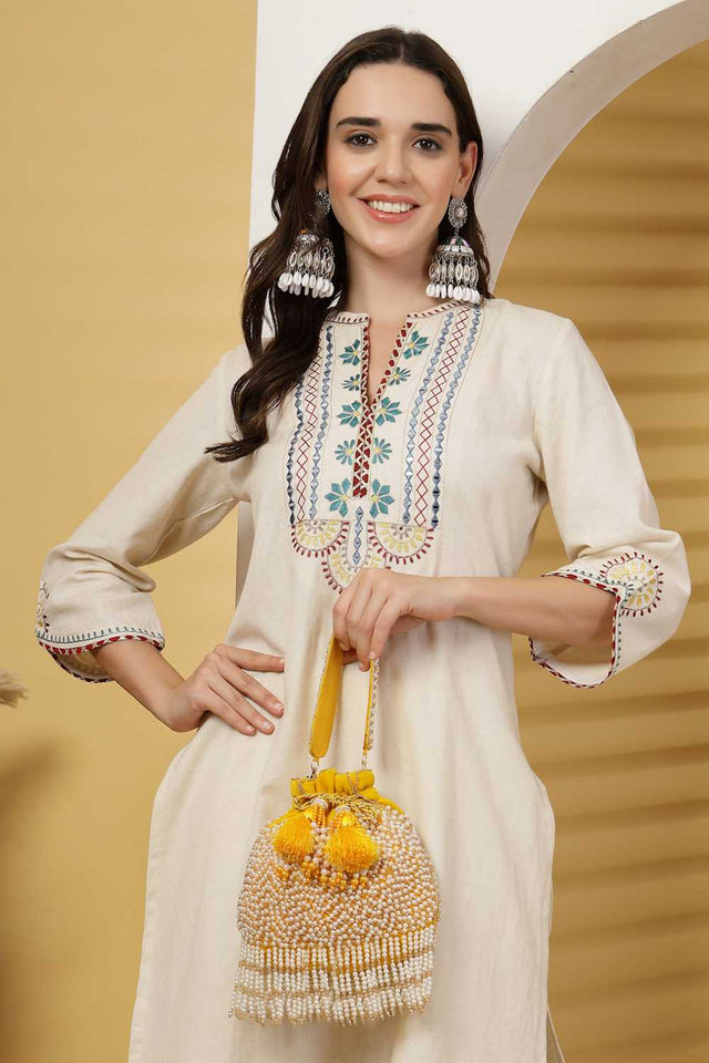Yellow Embellished Velvet Potli