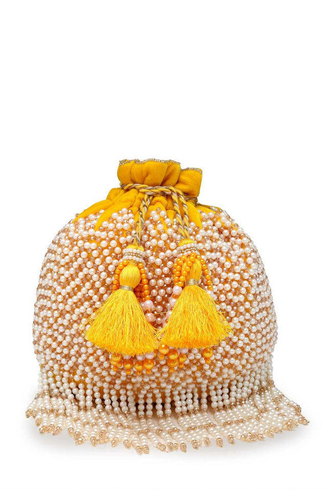 Yellow Embellished Velvet Potli
