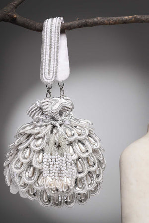 White Embellished Velvet Potli